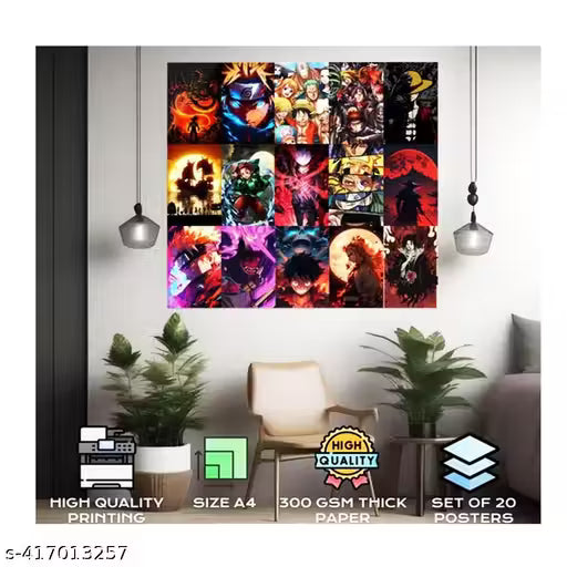 Set of 10 Anime Printed Wall Posters, Various Anime Characters, Size: 11.9x8.3 inch (A4), 300 GSM Matt Paper