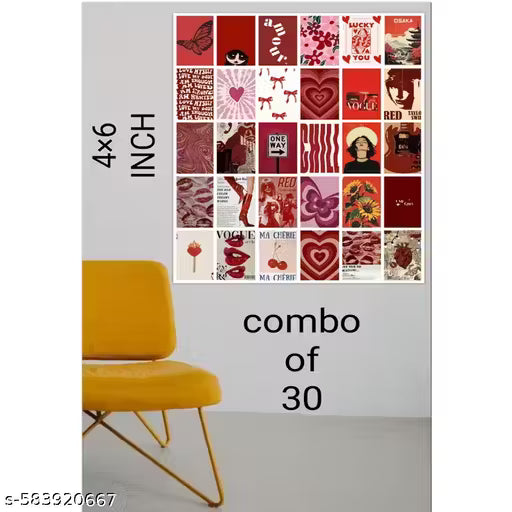 Aesthetic red colour poster card for wall decoration combo of 30 size A6