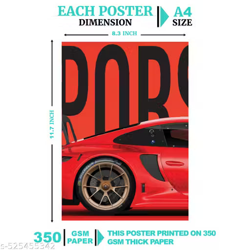 Premium Porsche Collage Poster Set of 8 – Printed on 300 GSM Paper, Perfect for Car Enthusiasts and Wall Decor