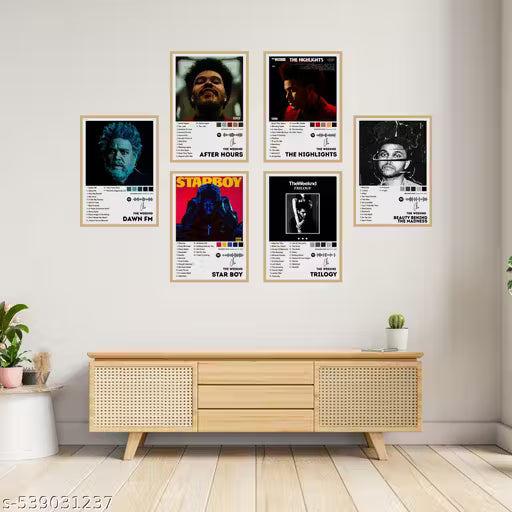 Set of 6 The Weeknd Singer Music Album Posters, Each Of A4 Size , Best Songs Posters for Walls , Self Adhesive, For English Song lovers