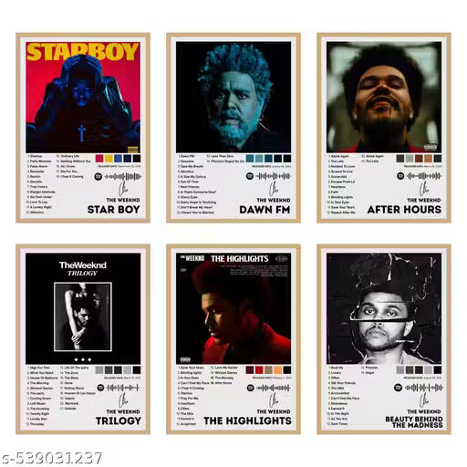 Set of 6 The Weeknd Singer Music Album Posters, Each Of A4 Size , Best Songs Posters for Walls , Self Adhesive, For English Song lovers