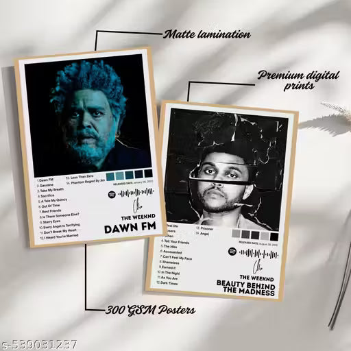 Set of 6 The Weeknd Singer Music Album Posters, Each Of A4 Size , Best Songs Posters for Walls , Self Adhesive, For English Song lovers