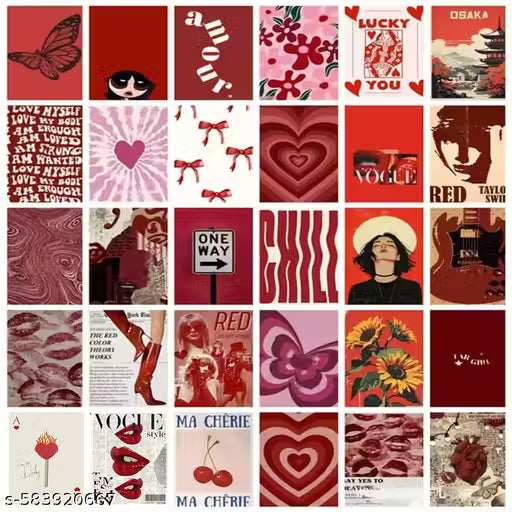 Aesthetic red colour poster card for wall decoration combo of 30 size A6